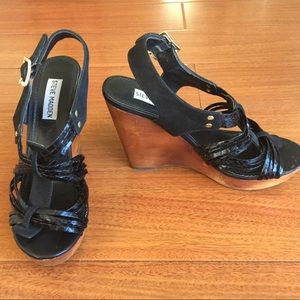 STEVE MADDEN - Black/Wood Platforms, size 8 M 🤗
